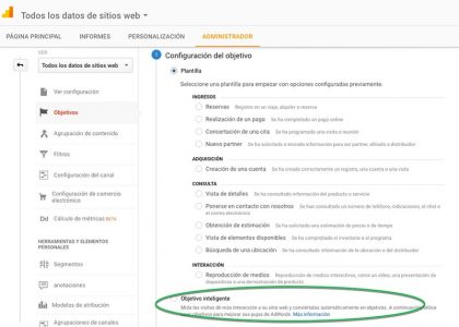 Objetivos inteligentes Google Analytics