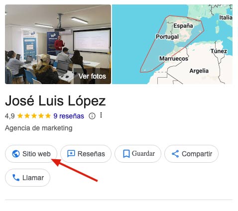 La web indicada en Google My Business