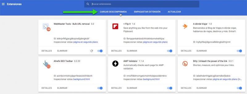 cargar extension chrome