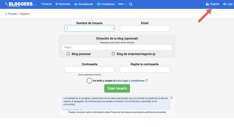 crear cuenta bloguers