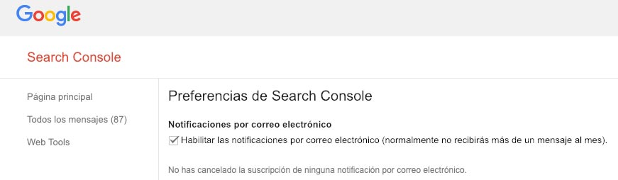 Habilitar las notificaciones por correo electrónico de Google