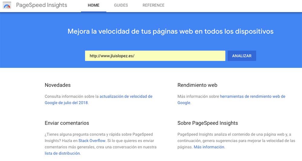 Comprueba la velocidad de tu web pagespeed insights