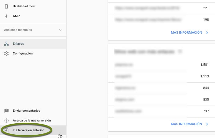 antigua versión de Google Search Console