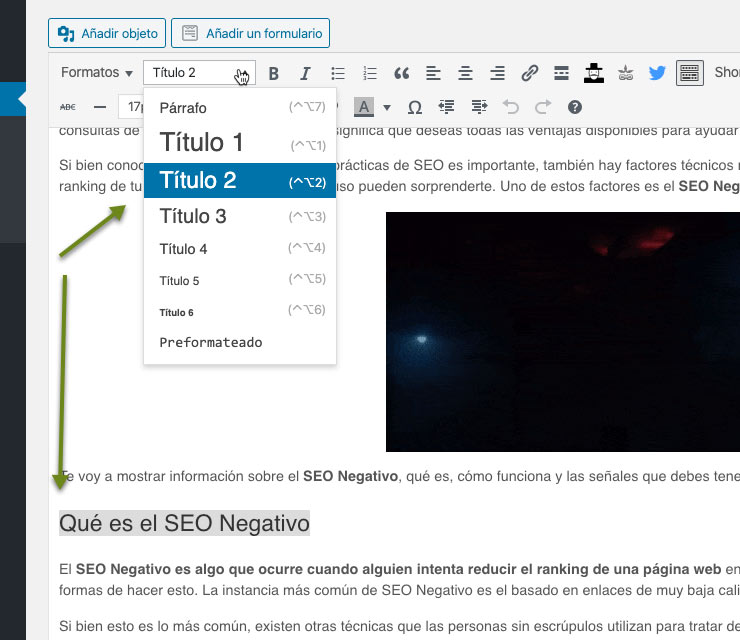 encabezado titulo h2 wordpress