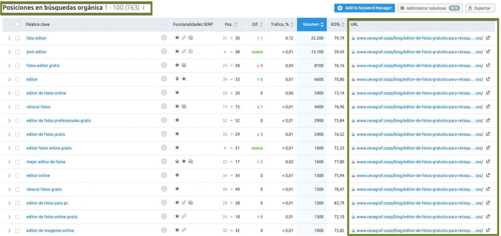 multiples palabras clave posicionadas