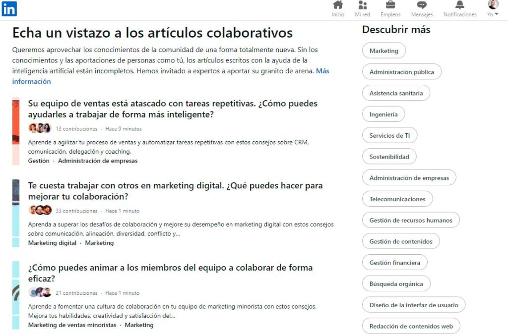 Echa un vistazo a los artículos colaborativos