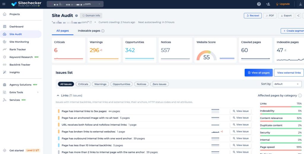 Auditoría del Sitio de Sitechecker Pro