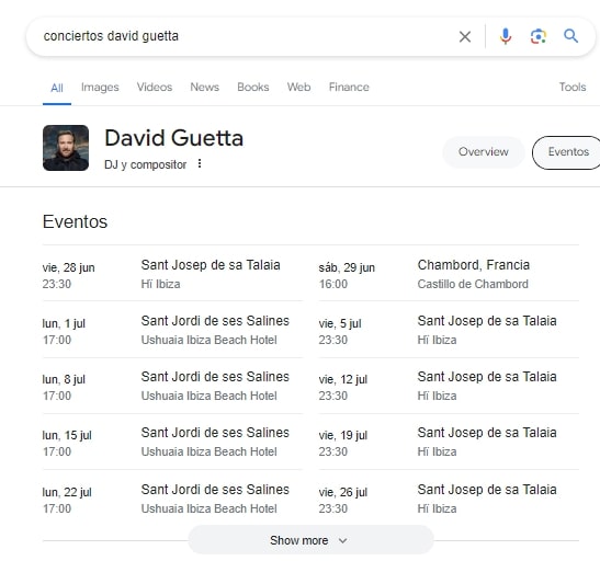 Rich snippet Eventos