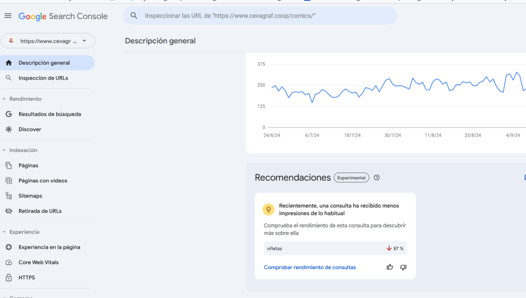 Cómo acceder a las recomendaciones de Search Console
