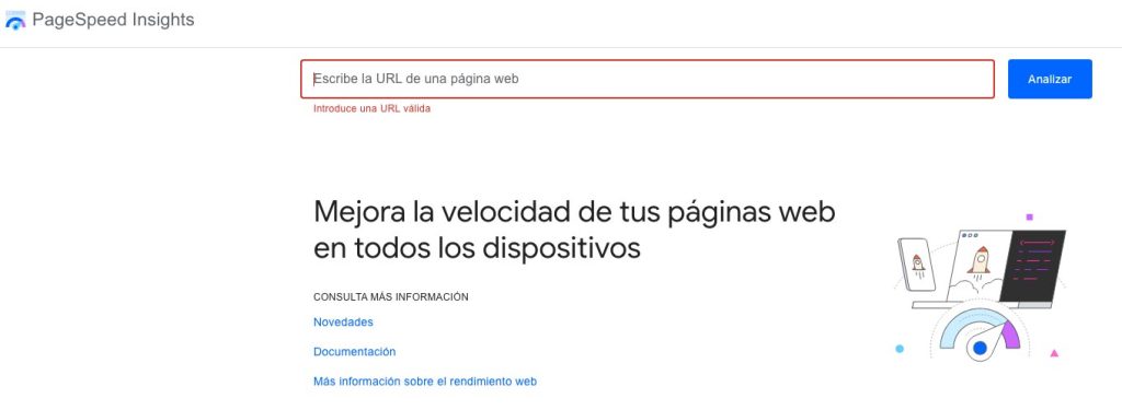 sitio web de PageSpeed Insights